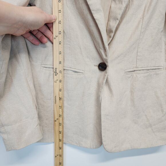 Old Navy Linen Blazer Lady Jacket Size XS Beige Slash Pockets 1 Button Neutral - Picture 7 of 11